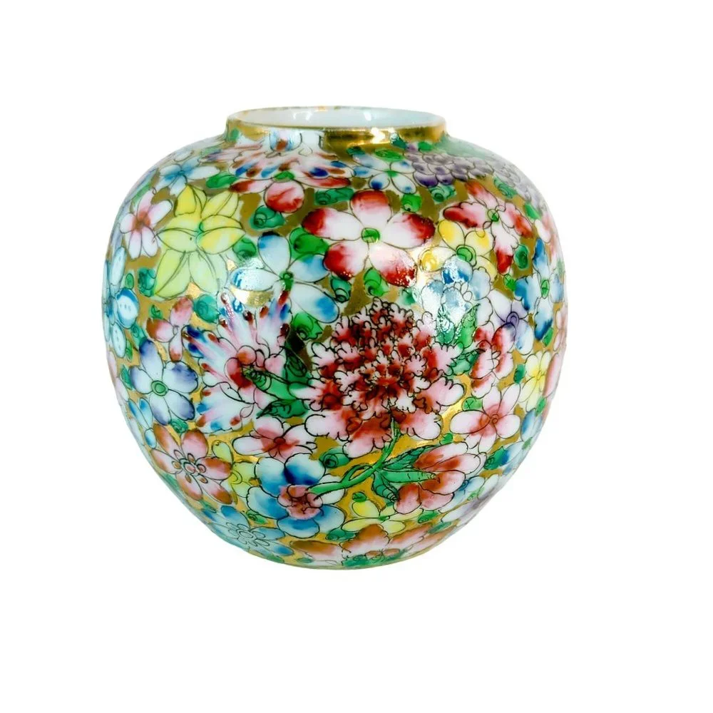 Vintage Chinese Kangxi Nian Zhi 1970s Floral Cloisonne Ginger Jar Vase